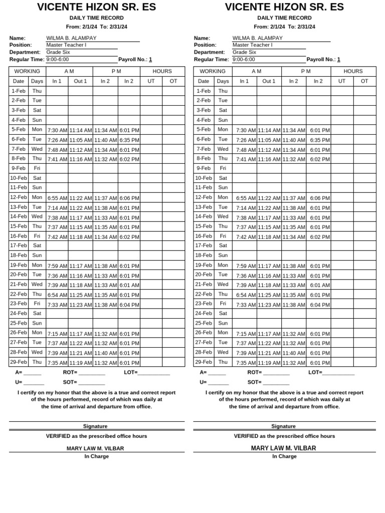 DTR Template PDF