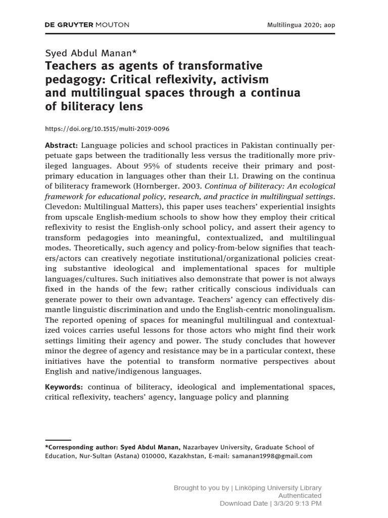 Transformative Pedagogy in Multilingual Education | PDF ...