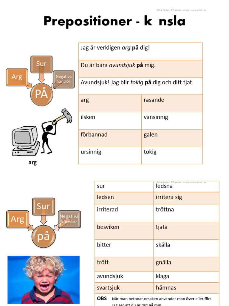 Prepositioner-Känsla P (Svenska | PDF