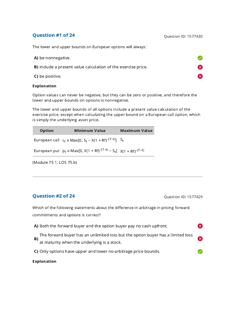 Reading 75 Pricing and Valuation of Options - Answers | PDF | Put ...