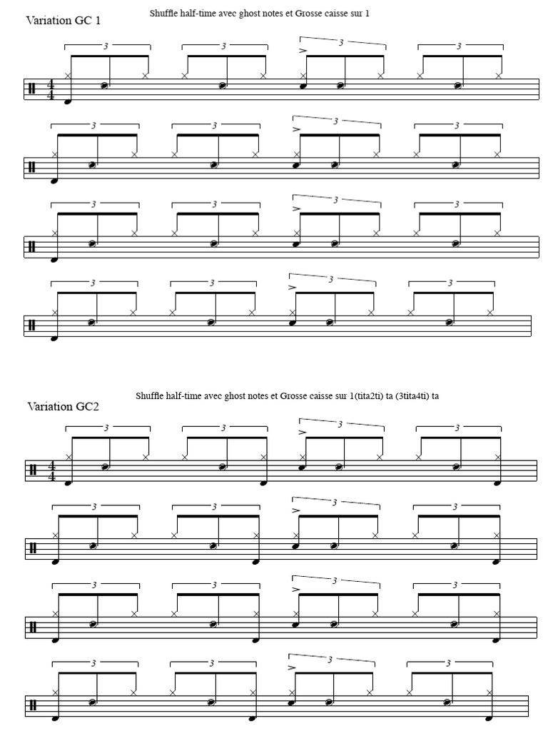 Rythmes Shuffle pour Batterie avec Variations | PDF | Éléments de la ...