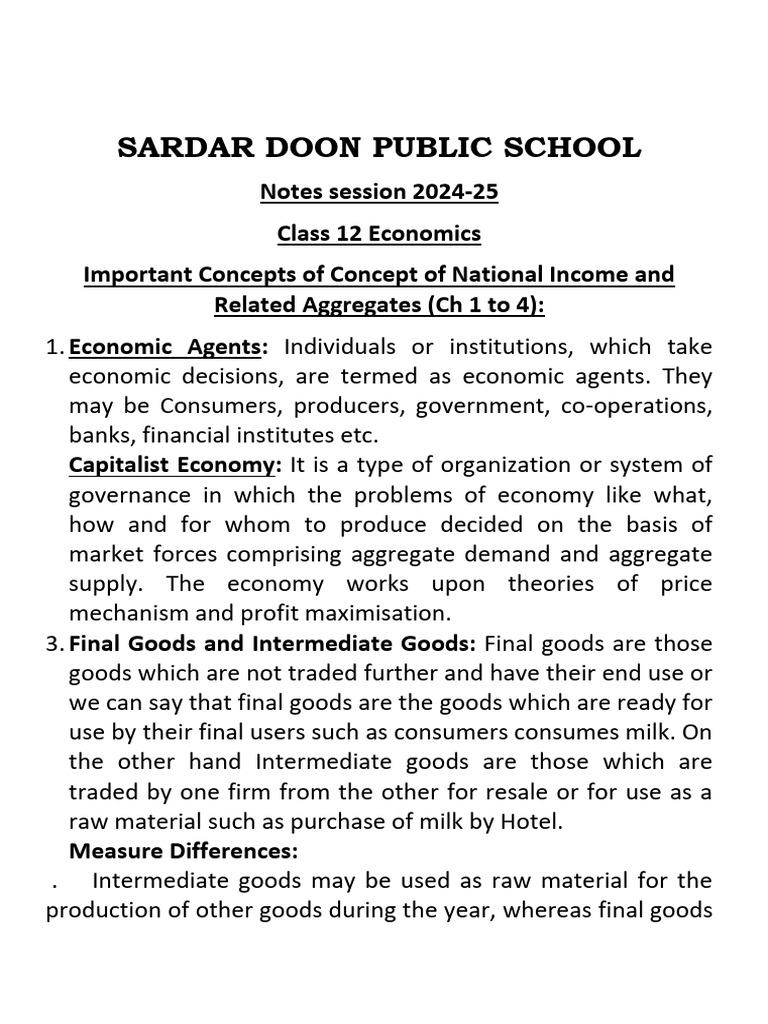 Notes Concept Of National Income And Related Aggregates Session 2024 25