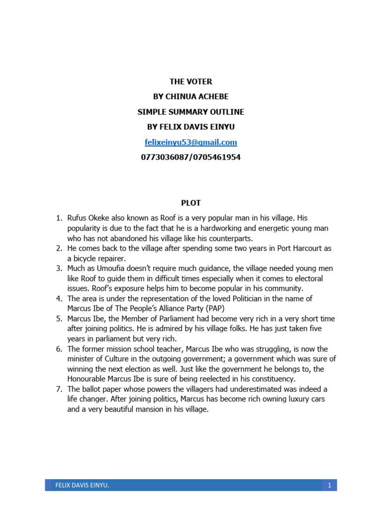 EINYU'S SKETCHY NOTES ON THE VOTER BY CHINUA ACHEBE | PDF