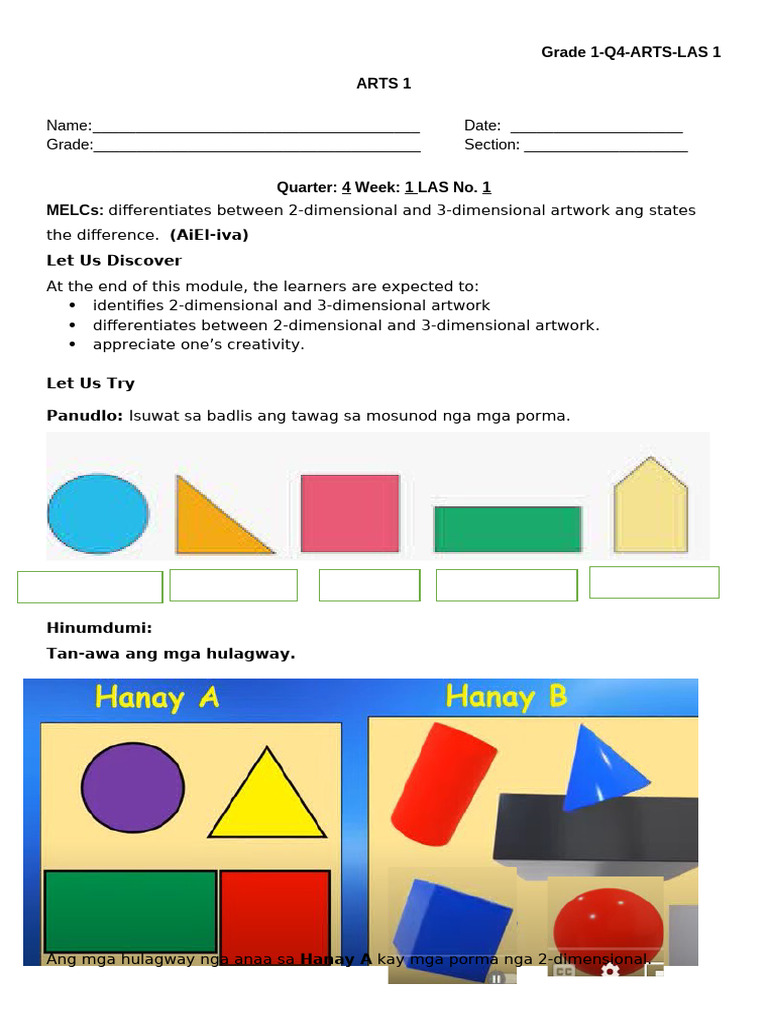 Grade 1 Q4 ARTS LAS 1 | PDF