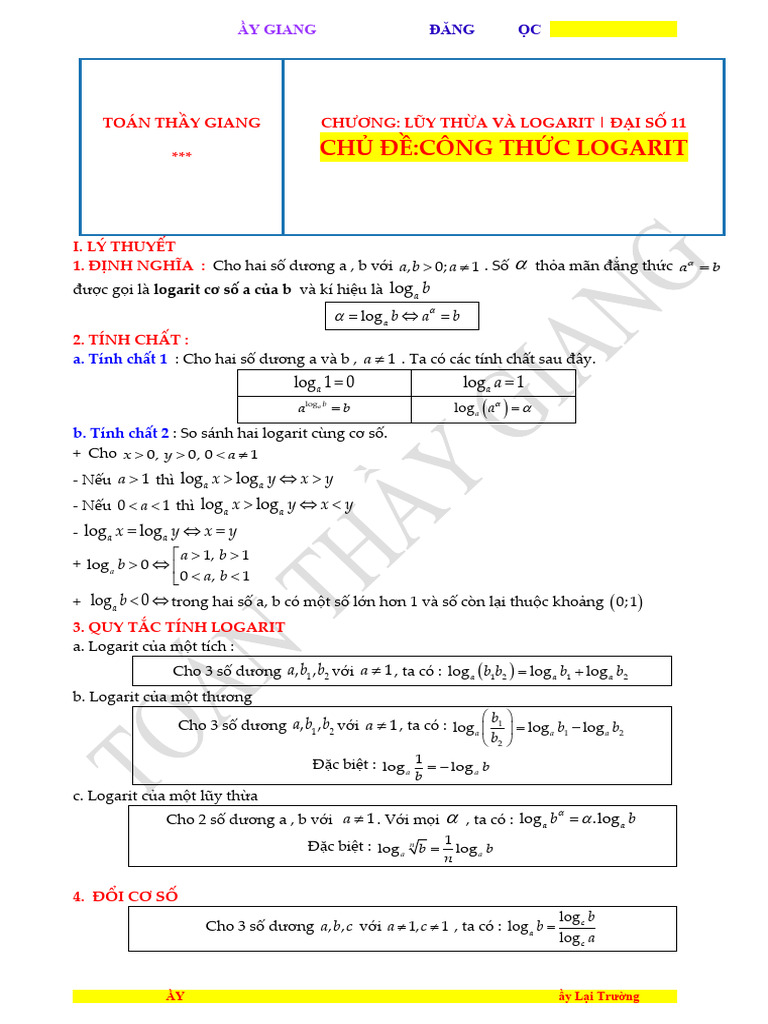 Công TH C Logarit | PDF