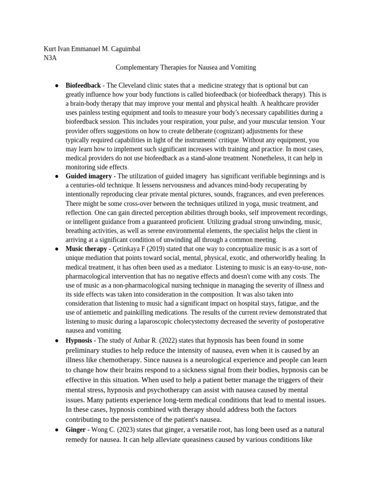 Complementary Therapies for Nausea Relief | PDF | Nausea | Diseases And ...