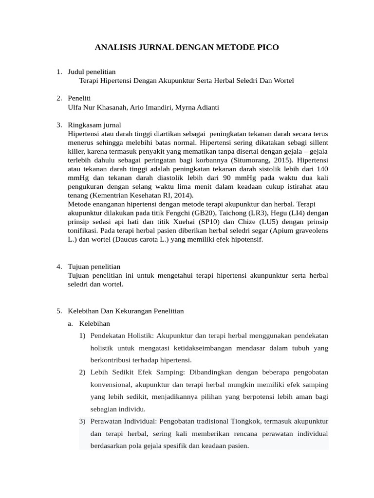 Analisis Jurnal Dengan Metode Pico | PDF