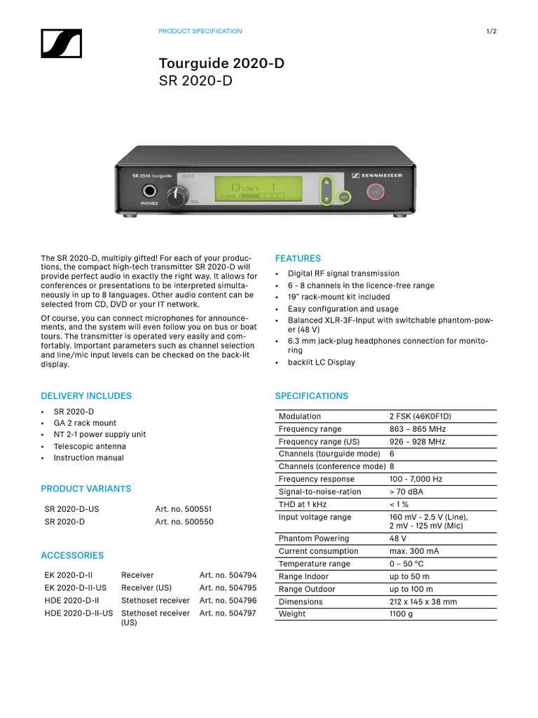 SP 1202 v1.0 SR 2020-D Product Specification EN | PDF | Transmitter ...
