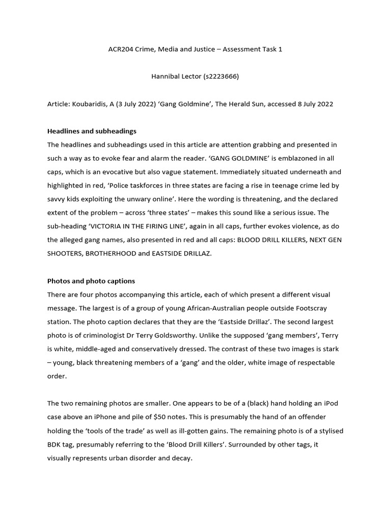 ACR204 AT1 Sample Transcript | PDF | Crimes | Crime & Violence