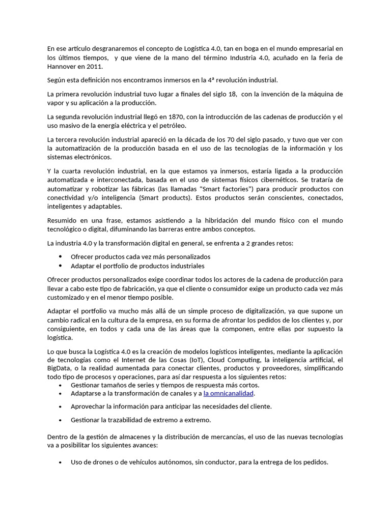 Logística 4.0: Innovaciones y Retos | PDF | Internet de las Cosas ...
