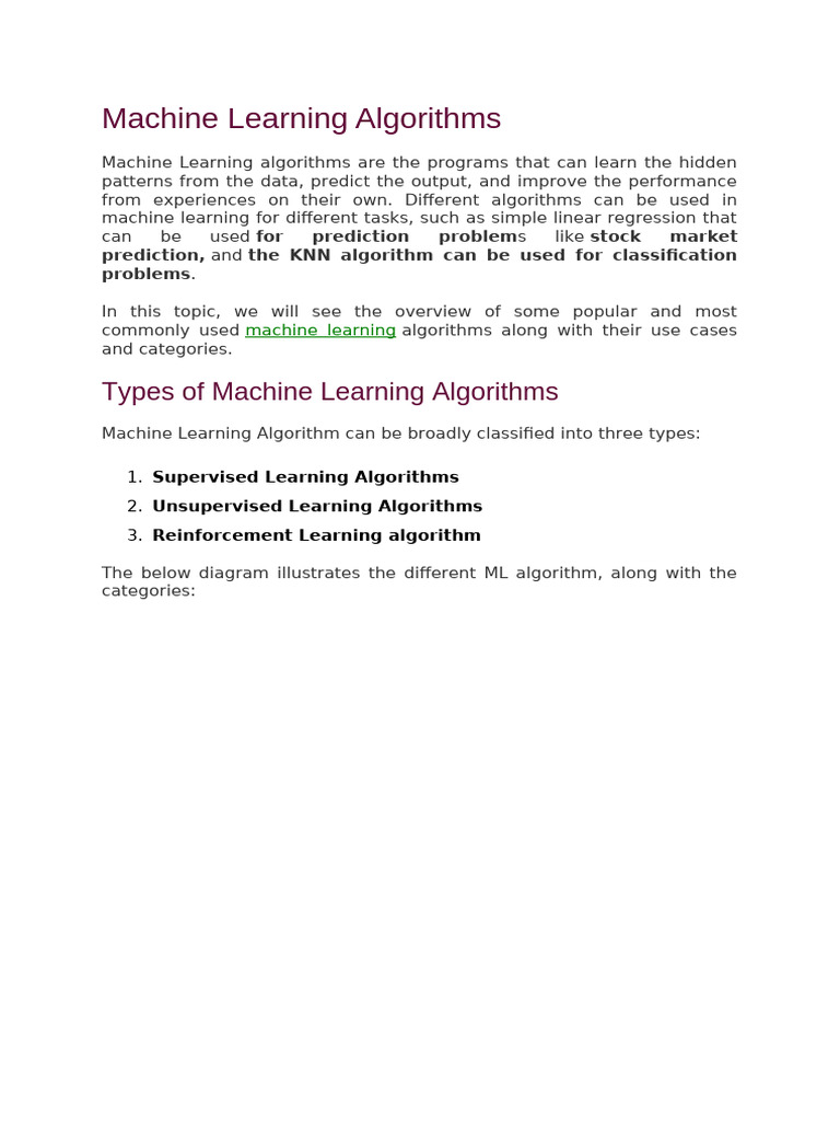Overview of Machine Learning Algorithms | PDF | Machine Learning ...