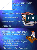 Functions of Corporate Finance: Project Finance Short Term Finance Foreign Exchange Export Negotiation Accounts