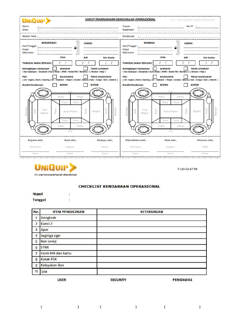 Form pemakaian kendaraan pdf