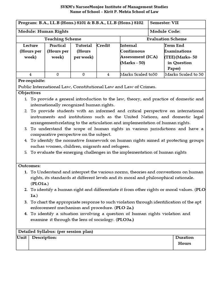 Human Rights Law Course Overview | PDF | Human Rights | International ...