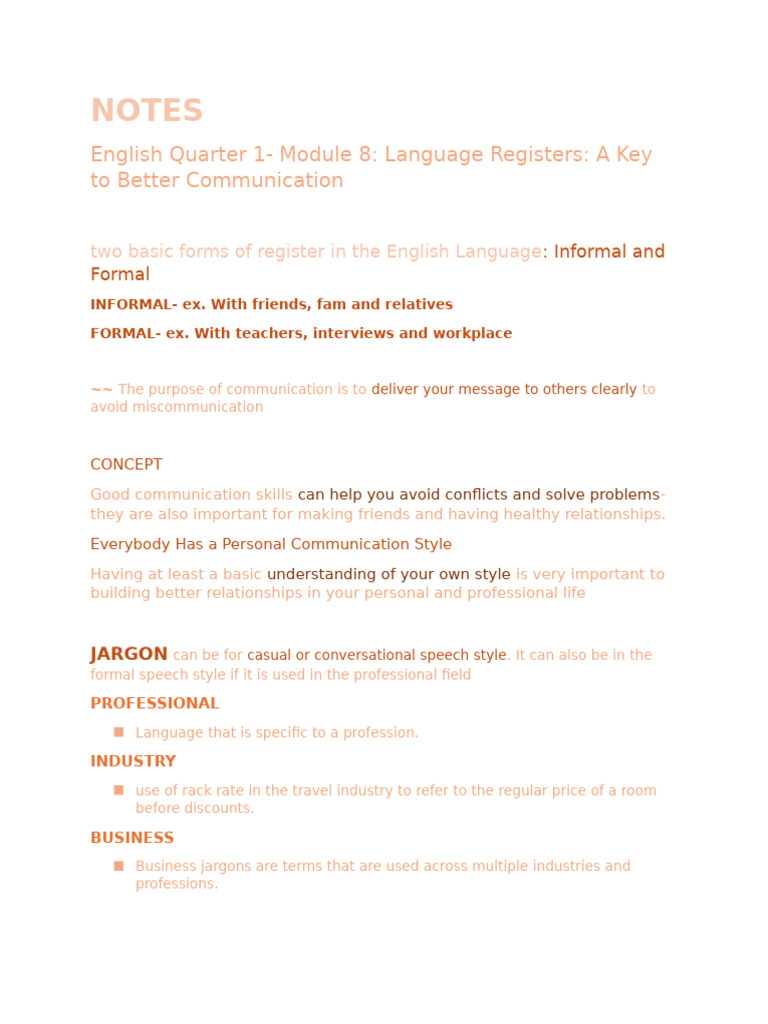 Language Registers in Communication | PDF | Jargon | Vocabulary