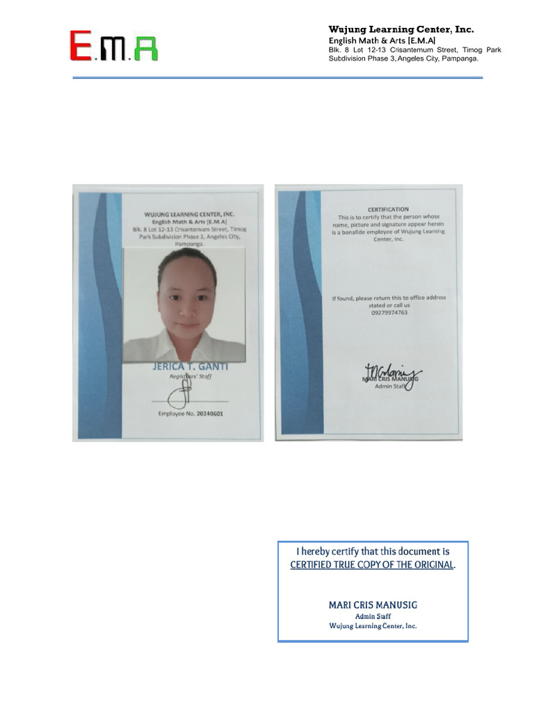 Certified True Copy School ID - Docx 1 | PDF