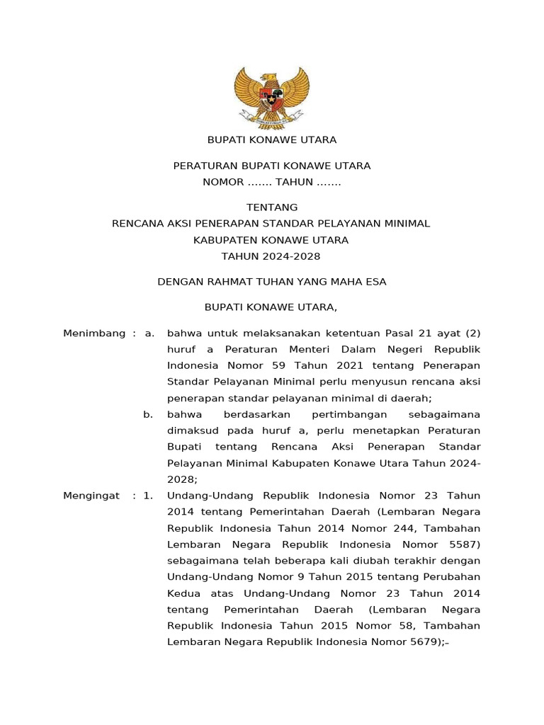 Rencana Aksi SPM Konawe Utara 2024-2028 | PDF