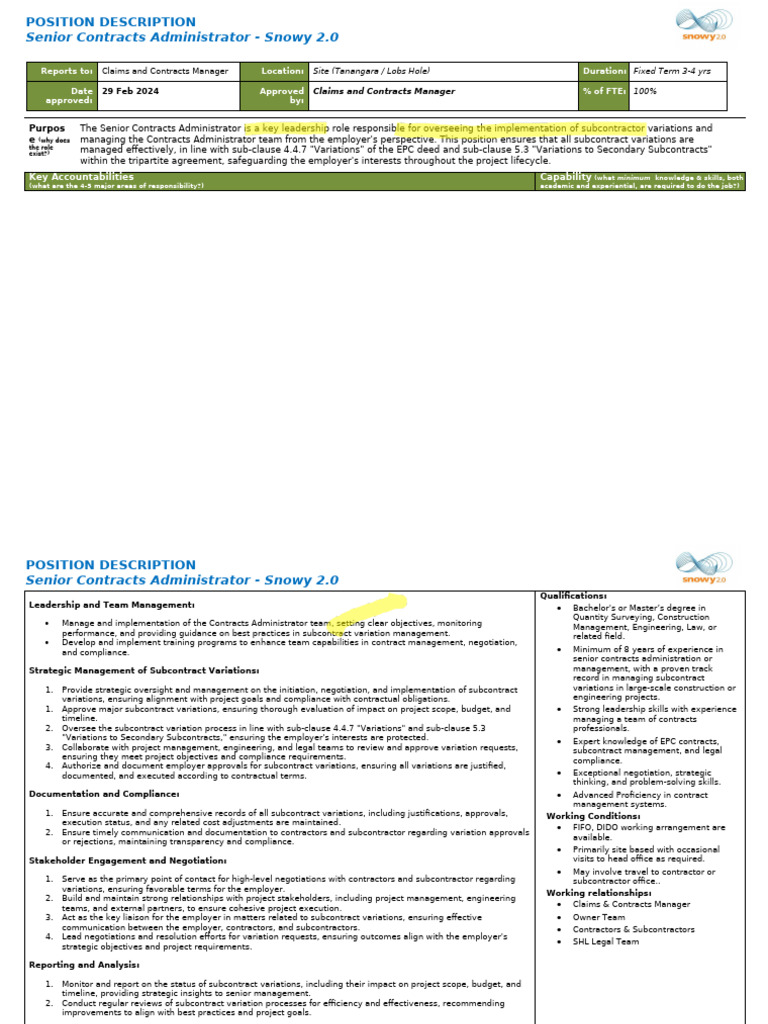 PD - 2.0 - Senior Contracts Administrator | PDF | Risk | Project Management