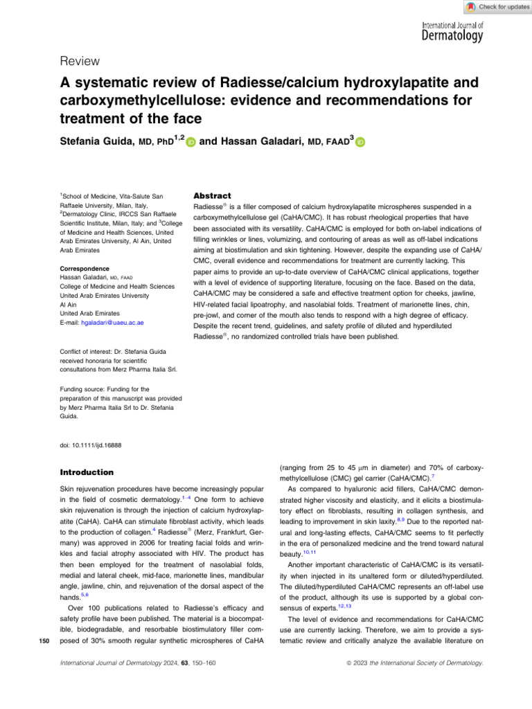 Int j dermatology 2023 guida a systematic review of radiesse