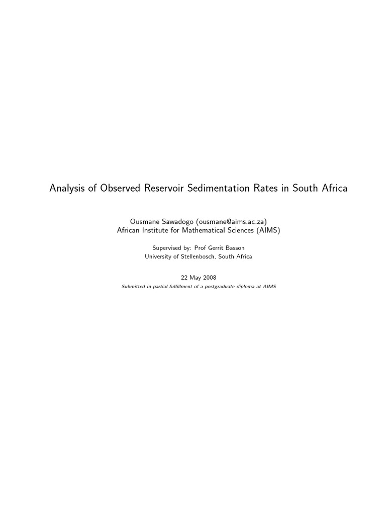 Reservoir Sedimentation Rates in South Africa | PDF | Dam ...