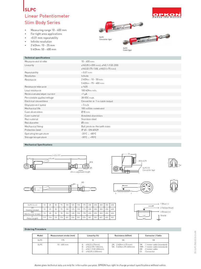 SLPC Linear Potentiometer Specs | PDF