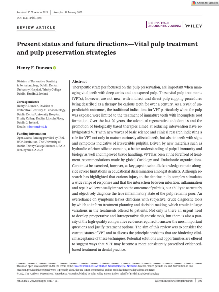 Vital Pulp Treatment: Current Status & Future | PDF | Medical ...