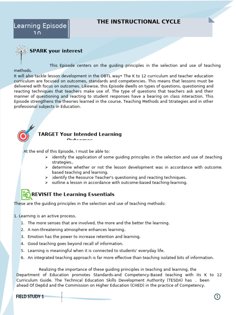 ELC 101 Learning Episode 10 | PDF | Learning | Teachers