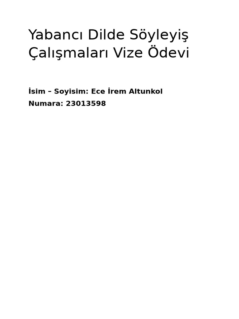 Yabancı Dilde Söyleyiş Çalışmaları Vize | PDF