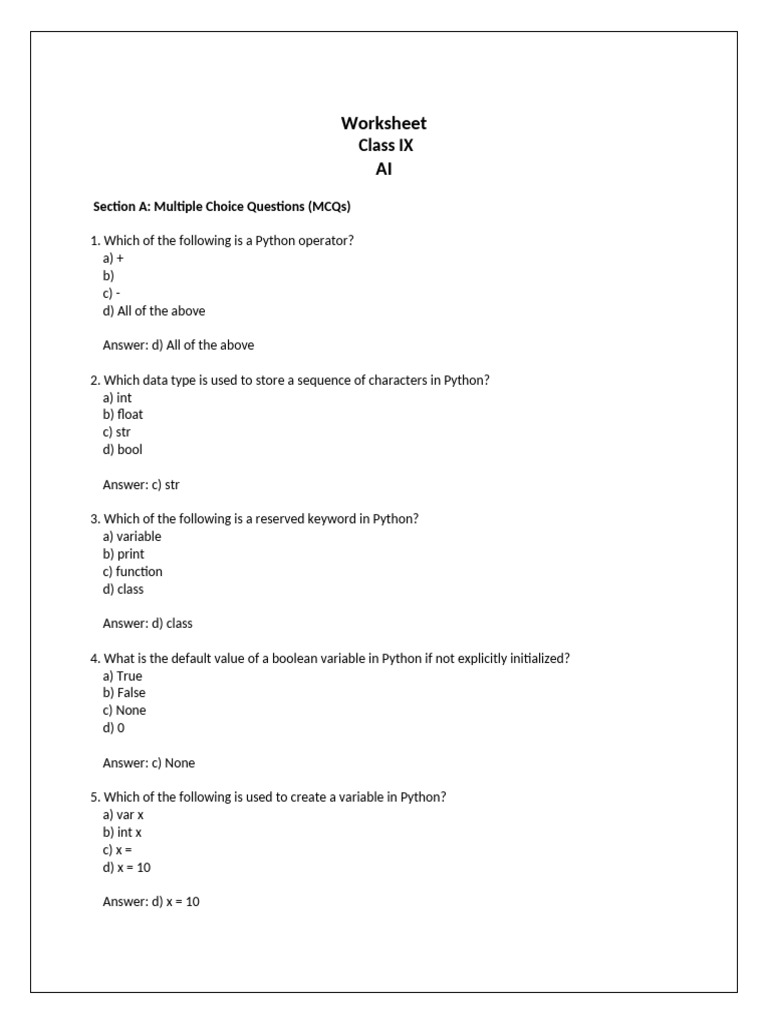 Worksheet for class ix ai pdf boolean data type data type