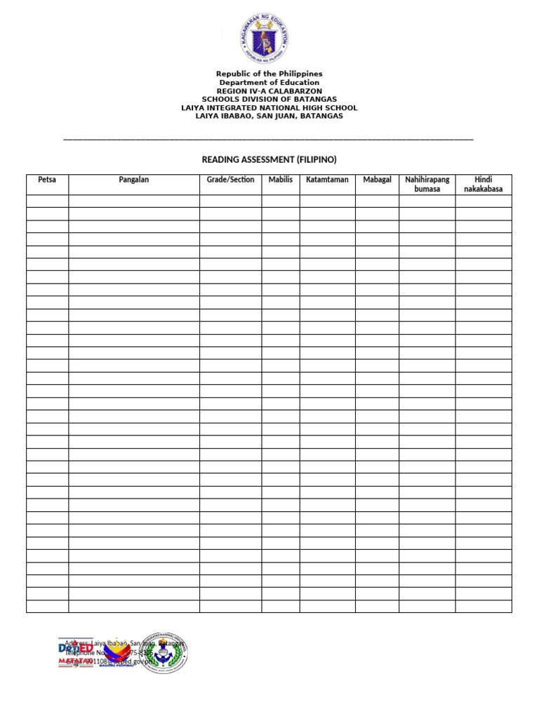 Reading Assessment Filipino Pdf