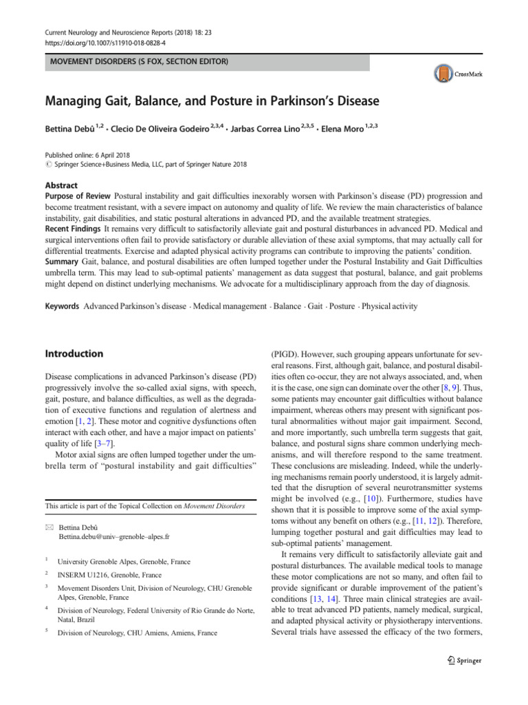 Managing Gait, Balance, and Posture in Parkinson 'S Disease | PDF ...