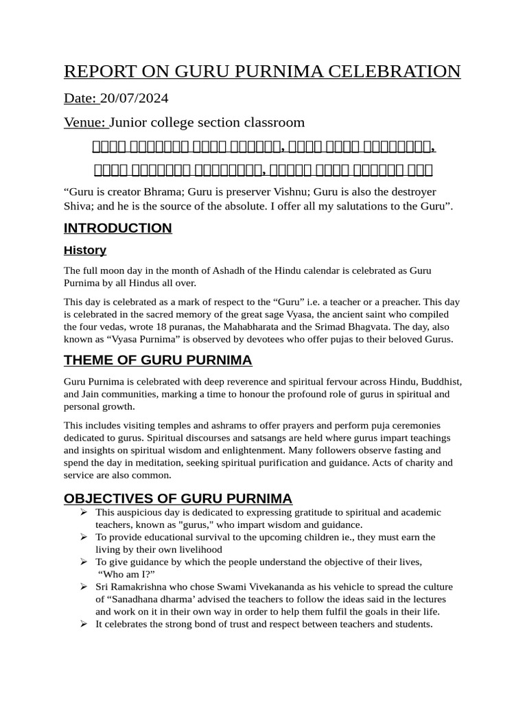 Report on guru purnima celebration pdf guru indian religions