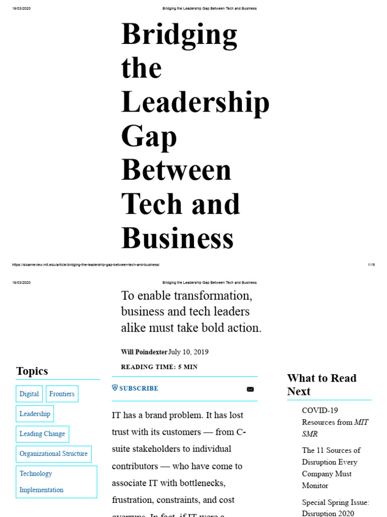 Bridging The Leadership Gap Between Tech And Business Pdf