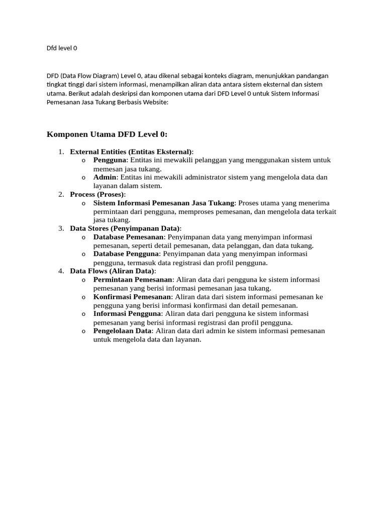 Rancangan DFD Level 0 Sistem Jasa Tukang | PDF