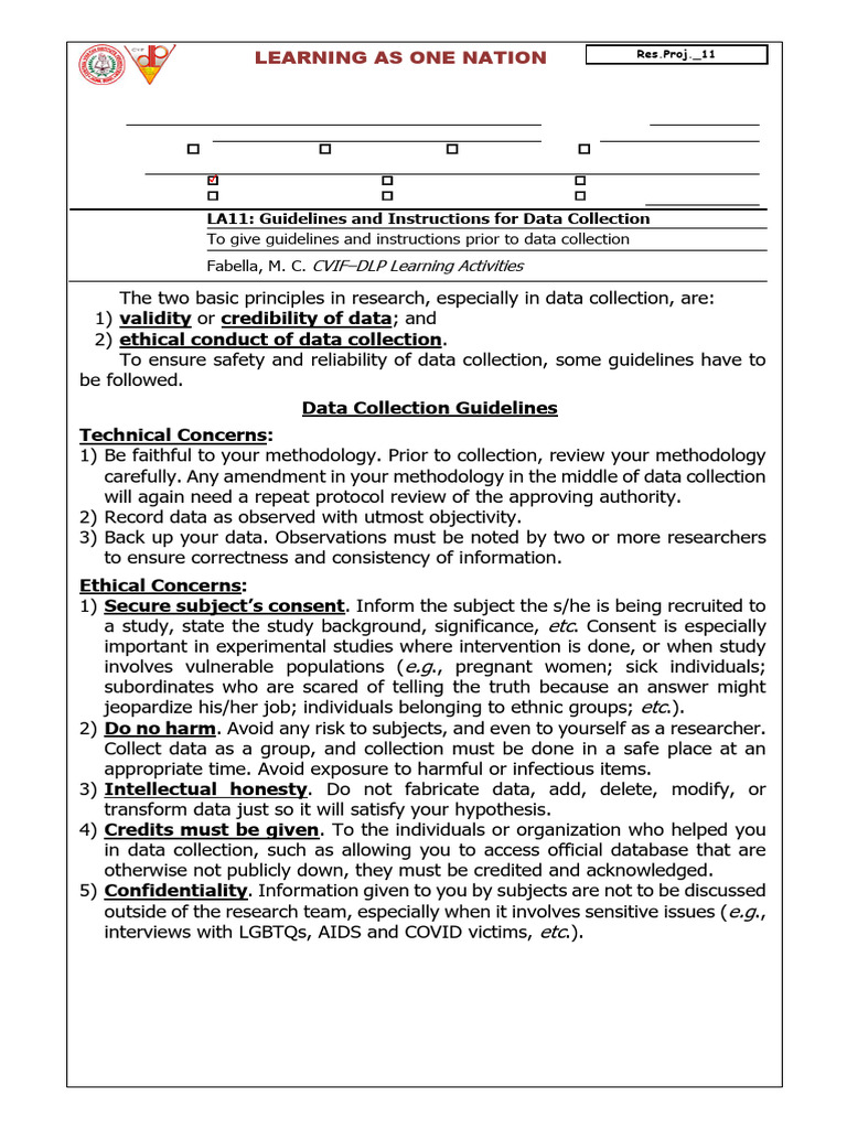 Ver2023 LAS 11 - Guidelines and Instructions For Data Collection | PDF ...