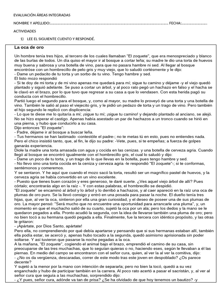 EVALUACIÓN ÁREAS INTEGRADAS 4to Grado | PDF | Arte