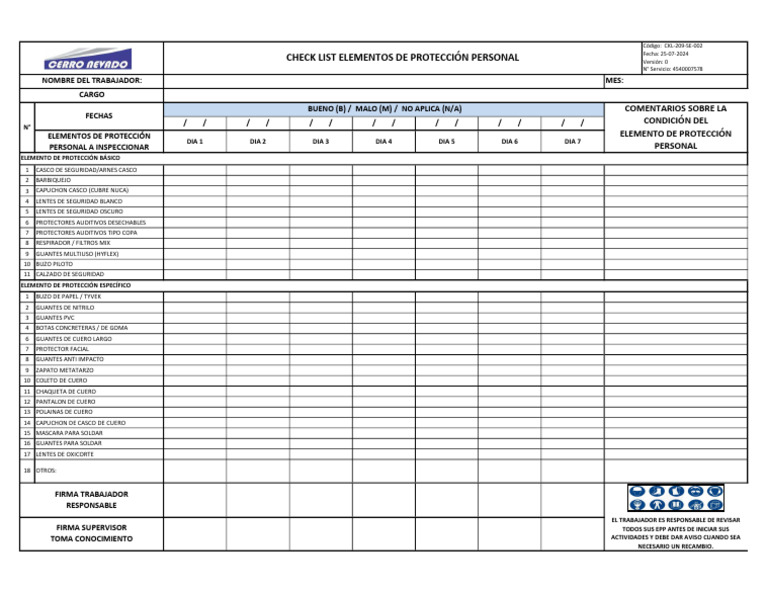 Checklist de EPP para Trabajadores | PDF