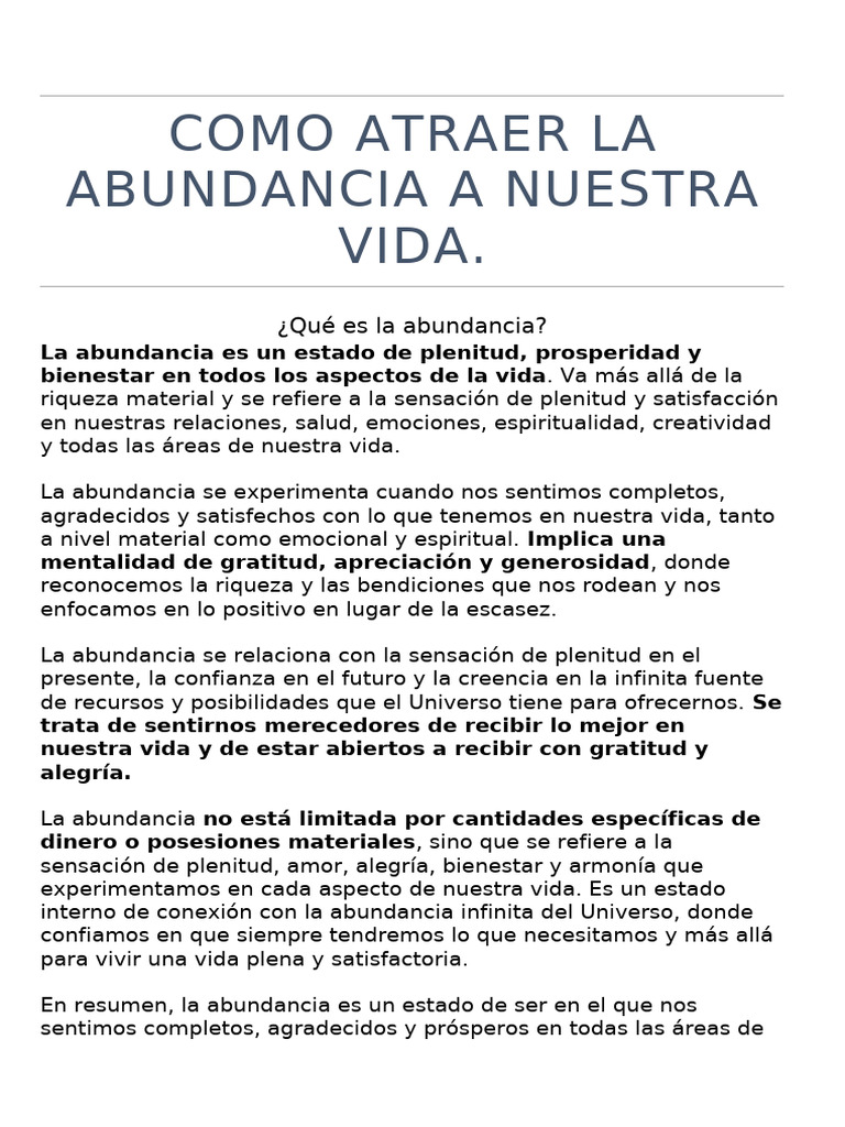 Atraer Abundancia a Tu Vida | PDF | Gratitud | Las emociones