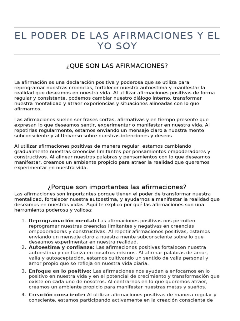 El Poder Transformador de las Afirmaciones | PDF | Autoestima | Mente