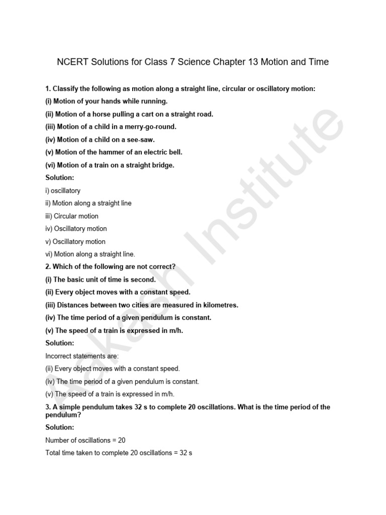 Ncert solutions for class 7 science chapter 13 motion and time pdf