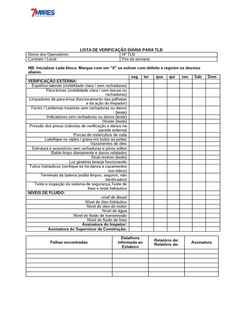 Lista de Verificação Diária para TLB | PDF