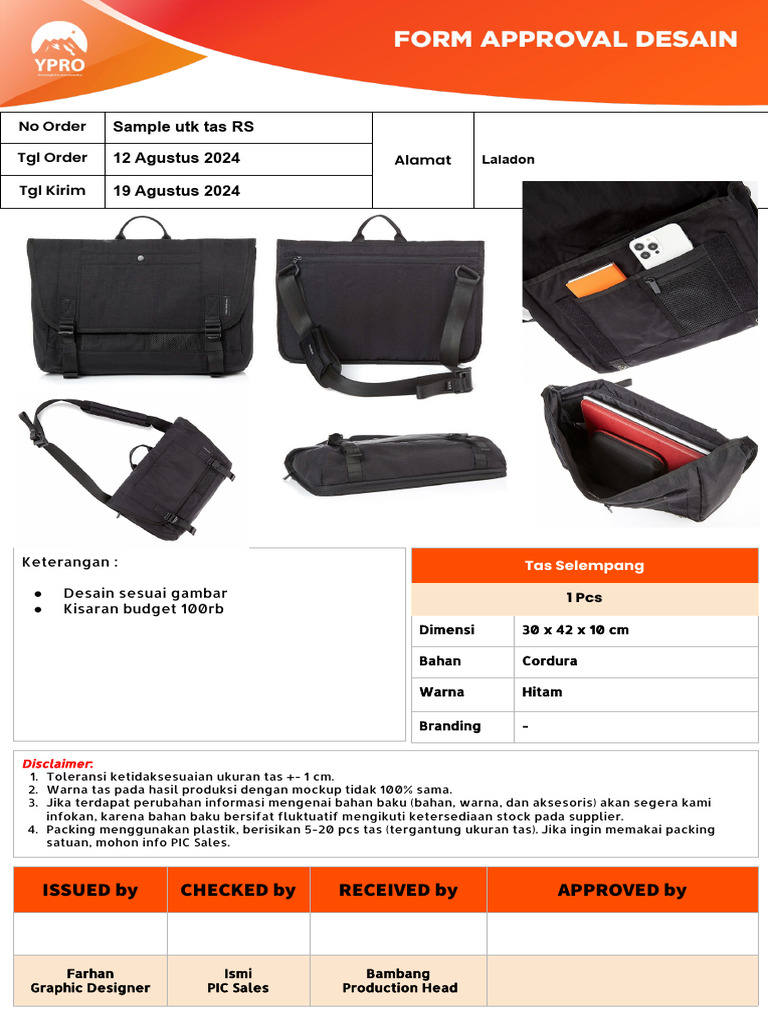 Sample Tas Selempang Cordura Hitam | PDF