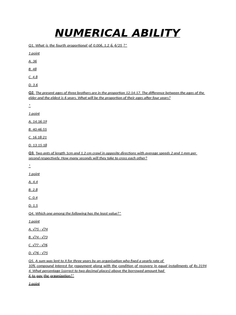 Numerical Ability Practice Questions | PDF