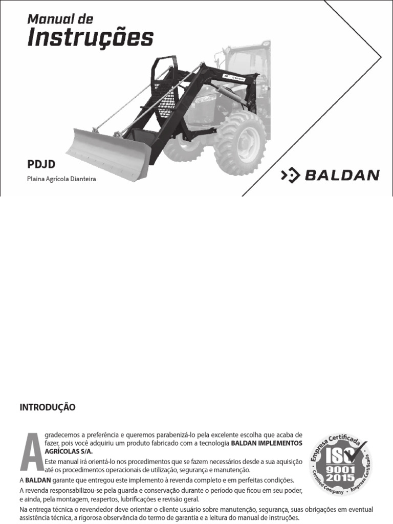 Manual da Plaina Agrícola Dianteira PDJD | PDF | Bomba | Trator