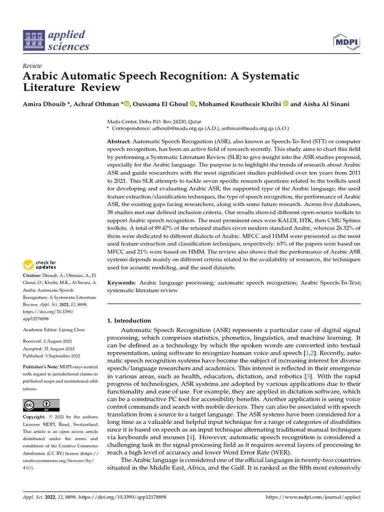 Applsci 12 08898 v2 | PDF | Speech Recognition | Arabic