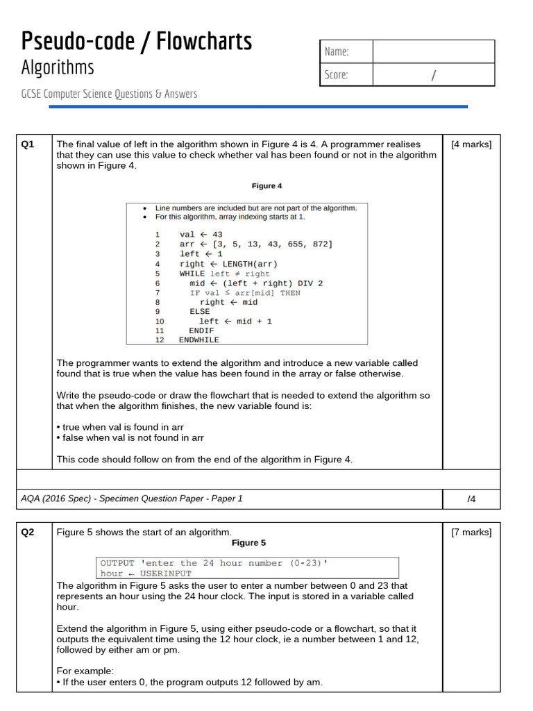 Algorithms - Pseudo-Code - Flowcharts - Answers | PDF | Control Flow ...