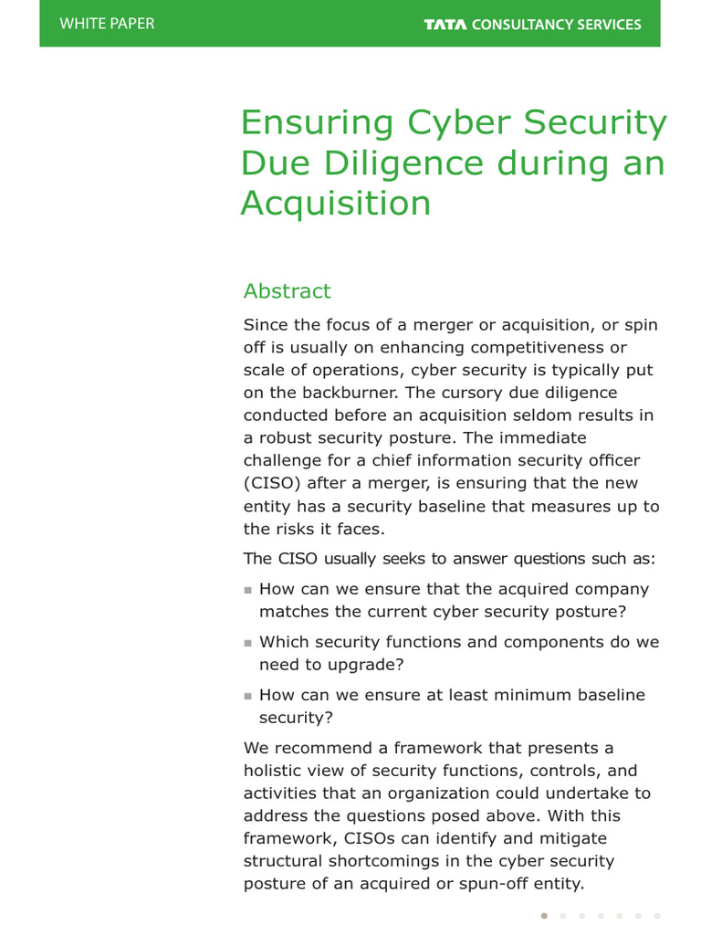 Cybersecurity Framework for M&A Due Diligence | PDF | Computer Security ...