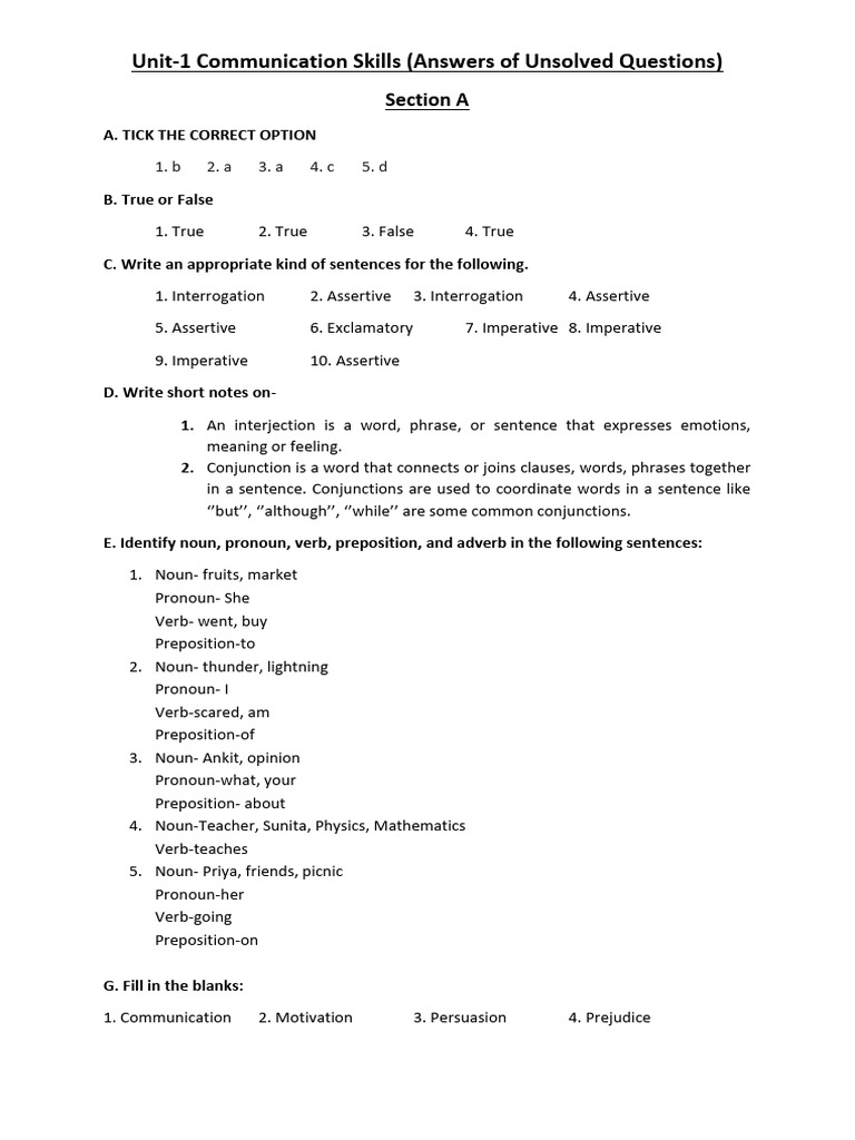Communication Skills Unit 1 Answers | PDF | Communication | Word
