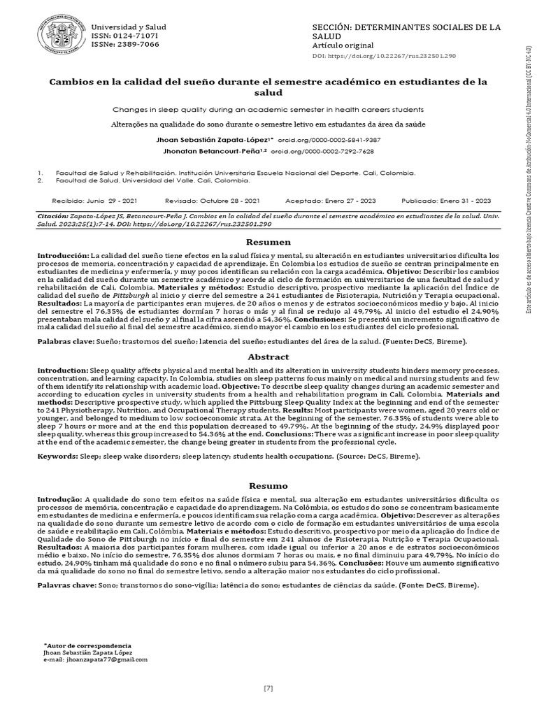 Calidad del sueño en estudiantes de salud | PDF | Cuestionario | Dormir