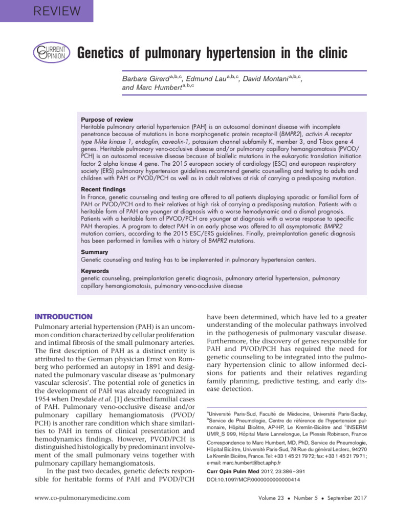 Genetics of Pulmonary Hypertension in The Clinic.3 | PDF | Biology ...